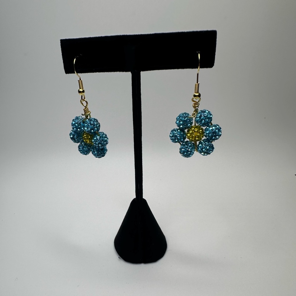 Blue and Gold Crystal Flower Earrings